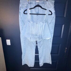 Light Blue Women’s Denim Jeans with Matching Corset Panel Top